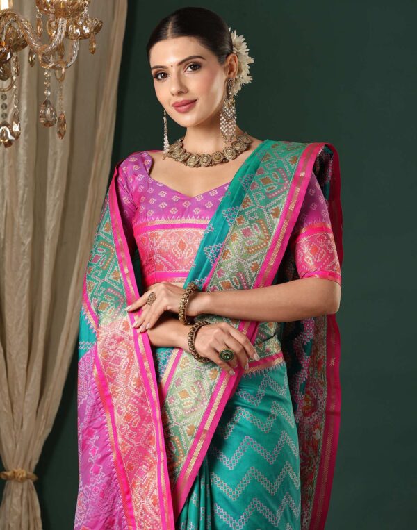 Teal Green Silk Patola Woven Saree