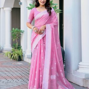 Light Pink Chanderi Woven Saree