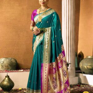 Teal Green Silk Woven Paithani Saree