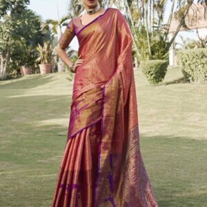 Punch Pink Silk Woven Kanjivaram Saree
