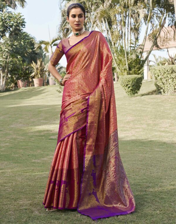 Punch Pink Silk Woven Kanjivaram Saree