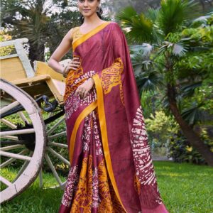 Maroon Cotton Blend Printed Saree