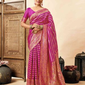 Magenta Silk Woven Banarasi Saree