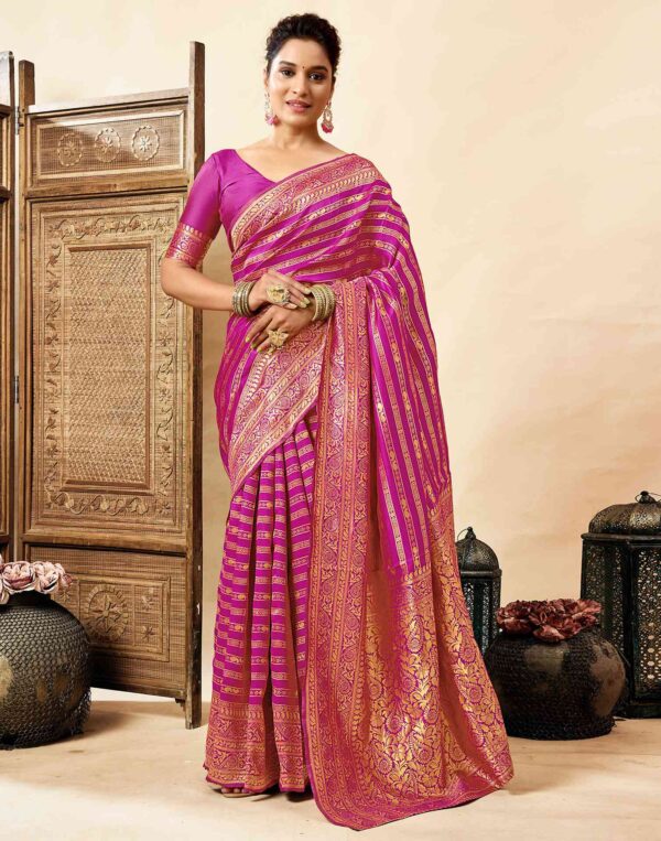 Magenta Silk Woven Banarasi Saree
