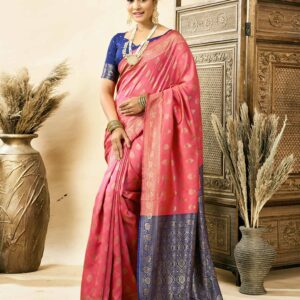 Rose Pink Silk Woven Banarasi Saree