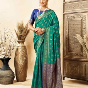 Teal Green Silk Woven Banarasi Saree