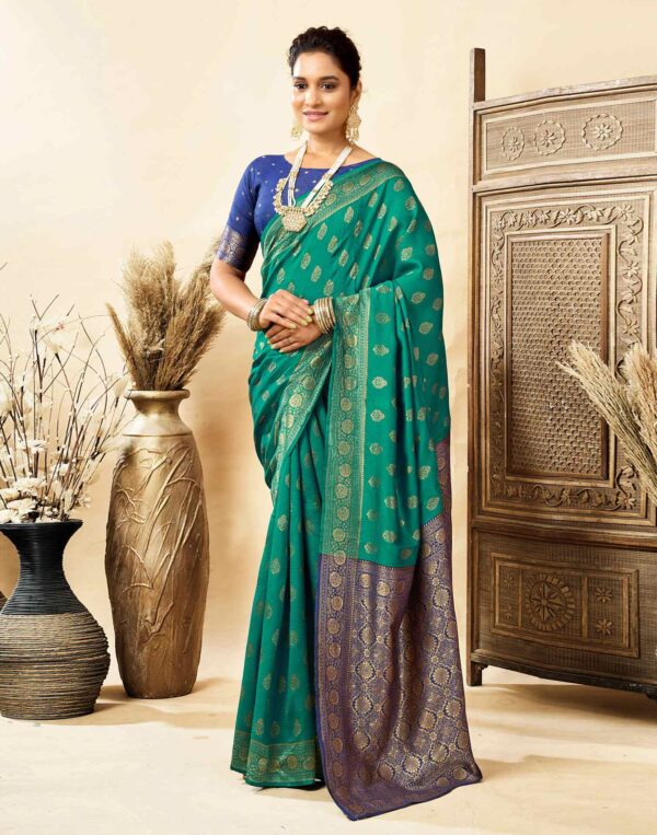 Teal Green Silk Woven Banarasi Saree