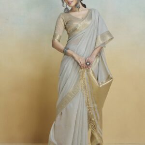Grey Cotton Silk Woven Saree