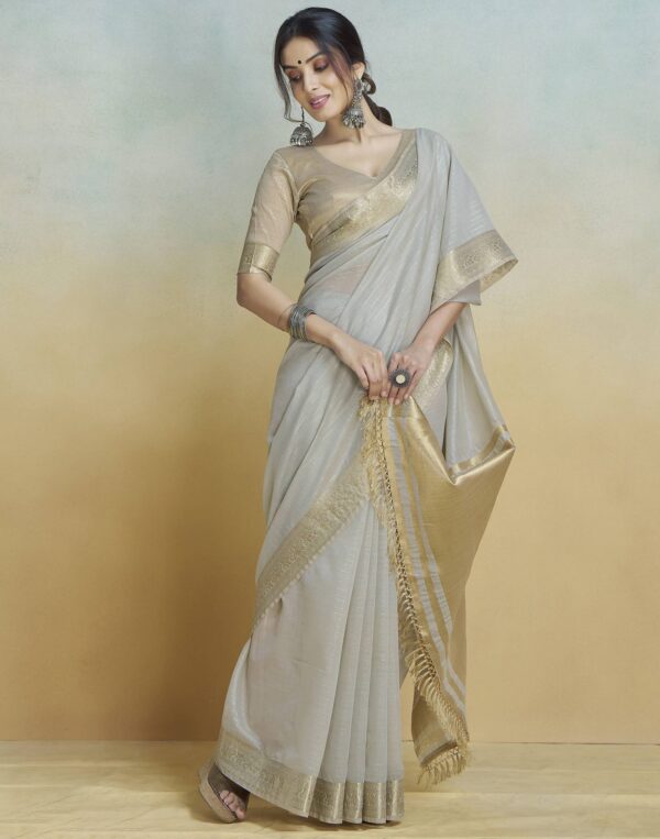 Grey Cotton Silk Woven Saree