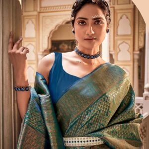 Rama Blue Silk Woven Kanjivaram Saree