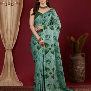 Light Green Pure Cotton Printed Saree
