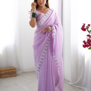 Lavender Shimmer Stone Work Plain Saree