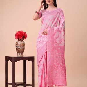 Pink Cotton Woven Saree
