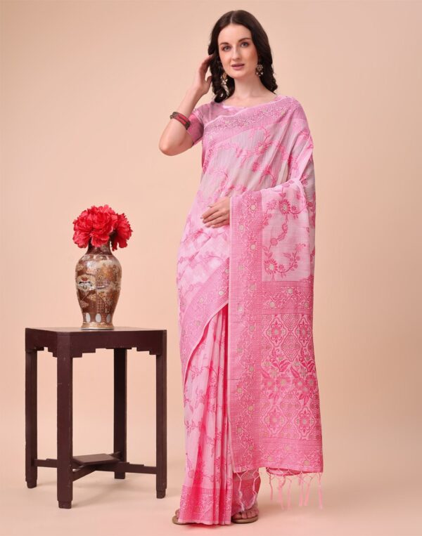 Pink Cotton Woven Saree