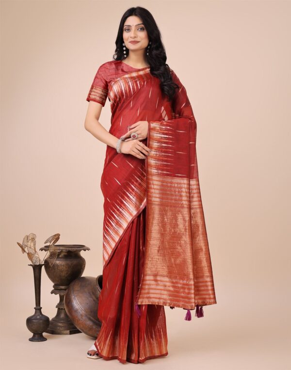 Red Cotton Linen Woven Saree