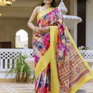 Ready To Wear Multicoloured Dola Silk Printed Saree