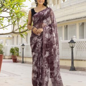 Ready To Wear Dusty Wine Georgette Printed Saree