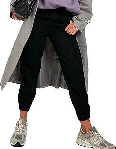 Womens Solid High Waist Cargo Jeans