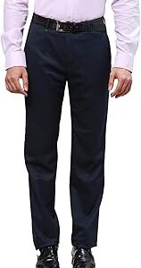 Men's Polyester Blend Solid Pattern Contemporary Fit Flat Front Formal Trouser