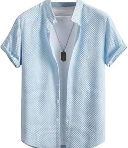 Shirt for Men's | Men Stylish Shirt | Men Polycotton Shirt | Men's Regular Fit | Solid Color Casual Shirt | Chinese Collar Half Sleeve Shirt $$