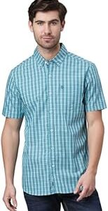 Men's Checkered Regular Fit 100% Cotton Casual Shirt with Button Down Collar and Half Sleeve