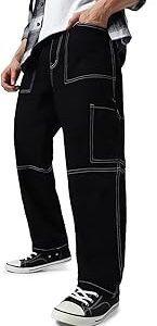 Men's Loose Baggy Fit Washed Cargo Jeans with 6 Pockets Non-Stretchable