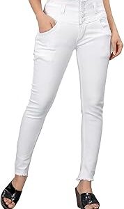 Women's 4-Button High-Waist Jeans | Stretchable Denim | Slim Fit | Comfortable | Casual | Multiple Pockets | Durable Fabric | Stylish Bottom Jeans for Women (P1)