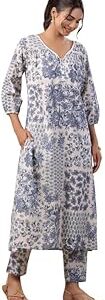 Women's Off White Cotton Tropical Regular Kurta Set