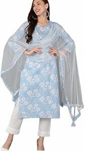 Women's Rayon Blend Printed Floral Kurta Trousers with Dupatta