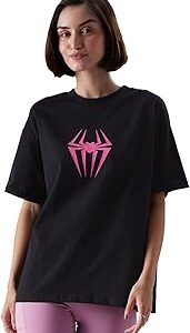 Spider-Man: Across The Spider-Verse Womens and Girls Oversized fit Graphic Printed Half Sleeve Cotton Black Color Women T-Shirts T Shirt for Women Round Neck Half Sleeve Printed
