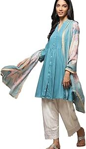 Women Turquoise Rayon Straight Kurta Salwar Suit Set