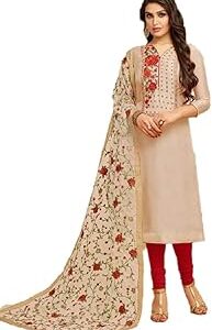 Women's Upada Silk Embroidered Chudidaar Suit Dress Material with Embroidered heavy Dupatta (Free size)