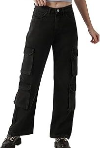 Women's 100% Cotton Solid Wide Leg Jeans|Wide Leg Jeans ? Oversized Fit | Full Length | Relaxed Denim