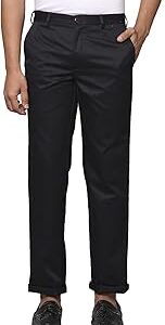 Men's Pure Cotton Solid Pattern Super Slim Fit Flat Front Formal Chinos