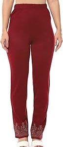 Women Deep Red Acrylic Pants