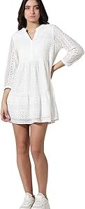 Mandarin Collar Three-Quarter Lace A-Line Dress