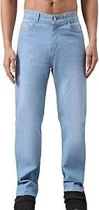 Men's Solid Scorpion Grass Blue Button Straight Fit Jeans