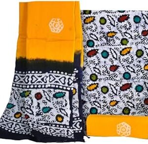 Women's Printed Hand Batik Cotton Suit Dress Materiel (Unstitched Salwar Suit with Dupatta) (Multicolor9)