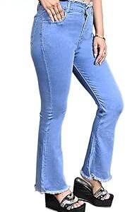 Women's High Waist Bell Bottom Flared Jeans, Stretchable Denim Pants, Classic Black, Slim Fit, Comfortable Everyday Wear