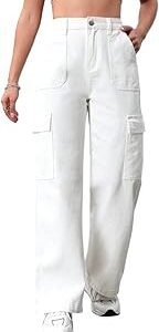 Denim Six Pocket Cargo Jeans for Women & Girl | Six Pocket Bottom Wear Pants | High Waist, Regular Fit, Ankle Length | Non Stretchable | Perfect for Formal & Casual Occasion (White)