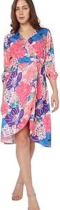Women's Polyester Wrap Knee-Length Dress
