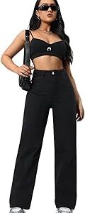 High Waist Loose Fit Black Denim Jeans for Women | Straight fit Jeans| Wide Leg | Baggy Jeans | Clean Solid High Waist Loose Fit Pants I Stylish & Trendy Look I for Office Party Home Girls & Women