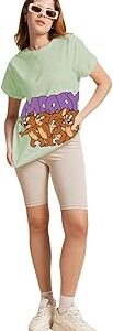Official Tom & Jerry Merchandise Women's 100% Cotton Graphic Print Boyfriend Fit Round Neck T-Shirt