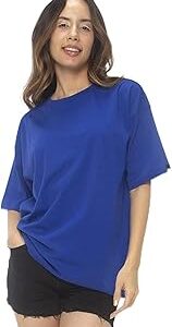 Women's Oversized Solid T-Shirt, Oversized Fit, Round Neck, Half Sleeve_581064_Blue_M