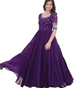 Women's Georgette Embroidered Flared Anarkali Kurta Gown for Women