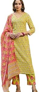 Women's Floral Straight Printed Kurta Pant With Dupatta Set | kurta sets for woman