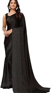 Women's Satin Silk Hot Fixing Stone Work Saree with Unstitched Blouse