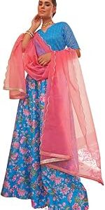 Women's Blue Crepe Silk Digital Floral Printed Lehenga Choli With Dupatta