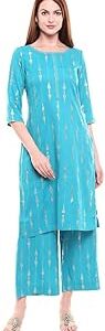 Womens Round Neck Printed Kurta and Pants