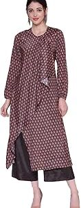 Women Brown Viscose A-line Tunic Pants Set